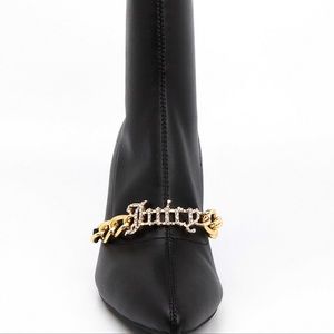 Juicy Couture Tommi Boots,  High heel, Black Vegan Chain Ankle New